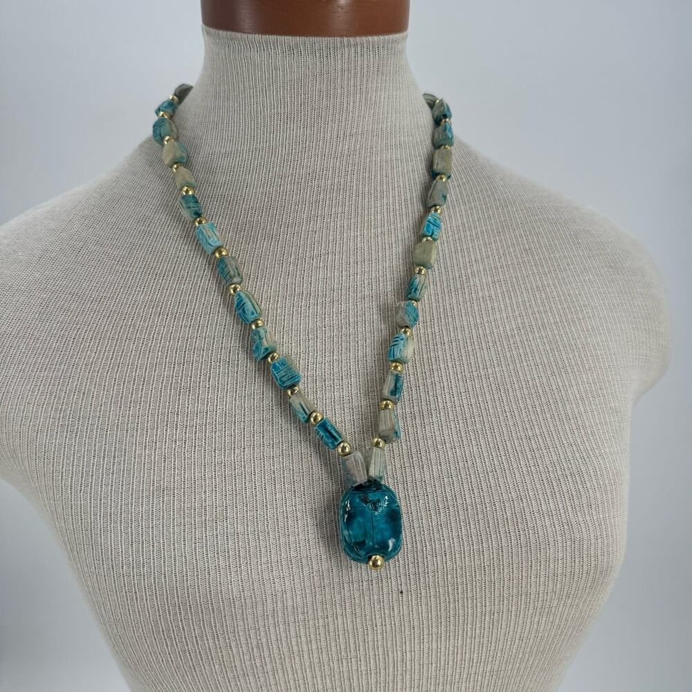 Vintage Scarab Beetle Egyptian Beaded Stone necklace